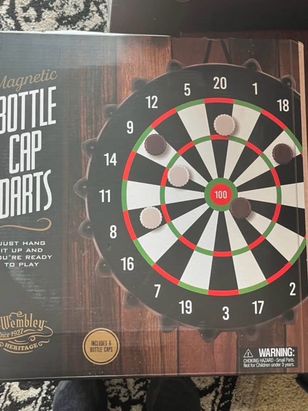 Magnetic Bottle Cap Darts Game - Black/White/Green